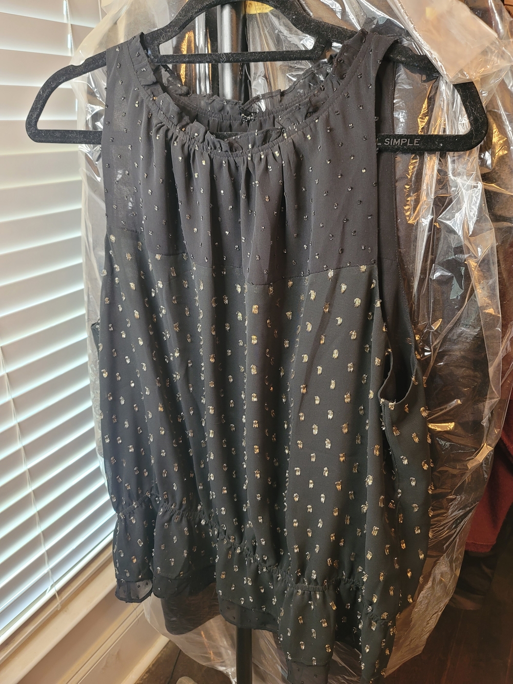 White House Black Market Black Sleeveless Camisole with Gold Foil Accents
